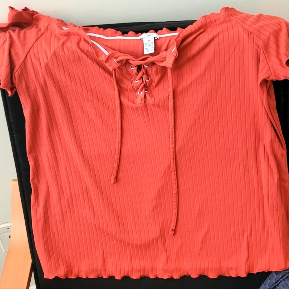 lace front plussize off shoulder top 3X
